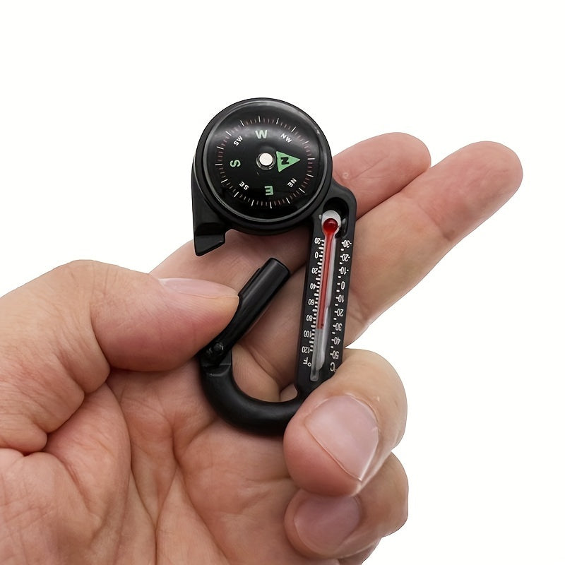 Multifunctional 3-in-1 Aluminum Keychain Carabiner w/ Compass Thermometer