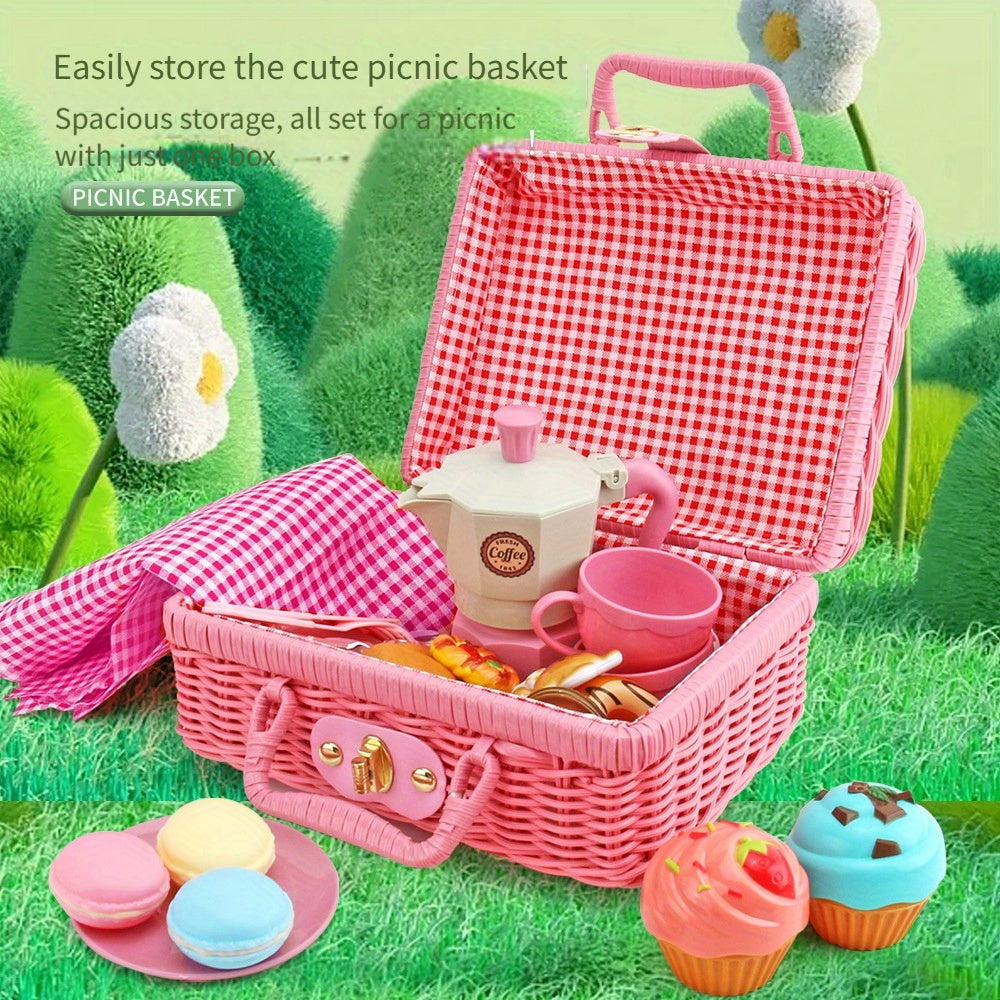 Tea Party Picnic Basket Set Pretend Play Food