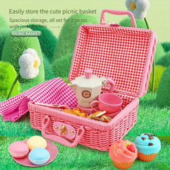 Tea Party Picnic Basket Set Pretend Play Food