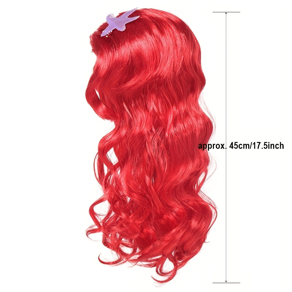 5inch Little Mermaid Red Wig for Girls, Cosplay Long Red Hair