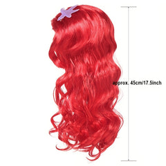 5inch Little Mermaid Red Wig for Girls, Cosplay Long Red Hair