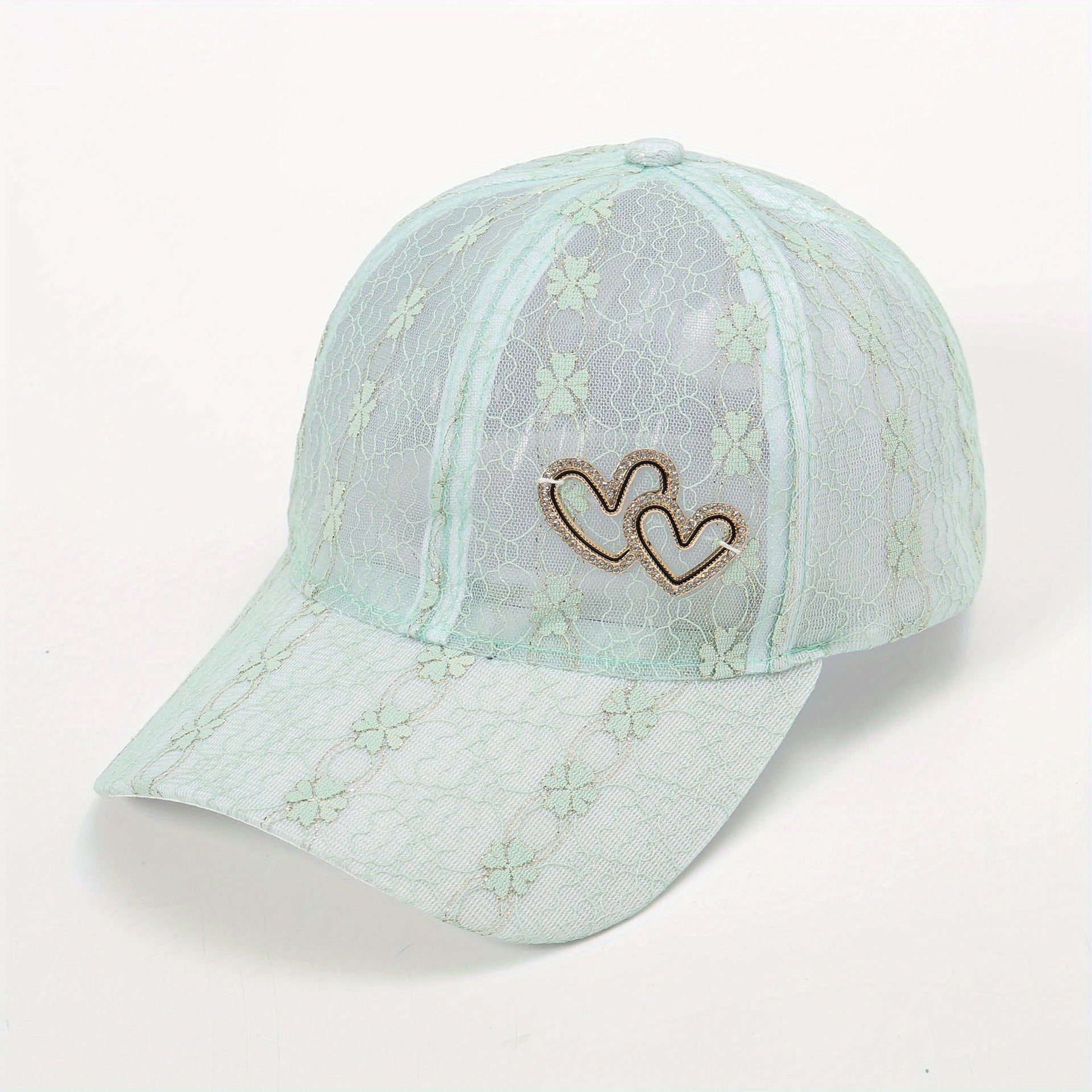 Lace Floral Embroidered Baseball Cap Heart Label Mesh Overlay Breathable Sun Hat