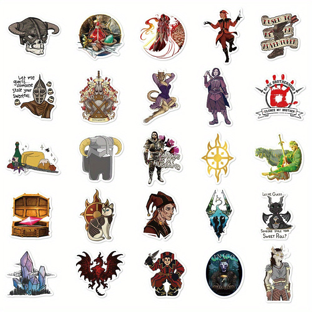 50pcs Skyrim Inspired Character Vinyl Stickers for DIY Projects