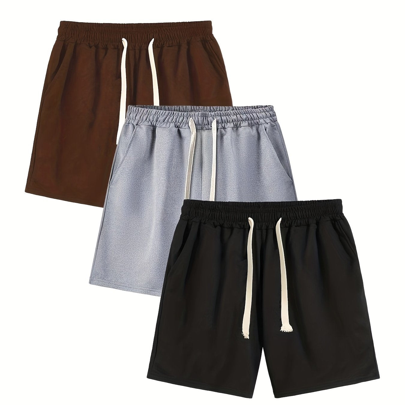 3 Pcs Men's Classic Comfy Elastic Waist Shorts for Summer