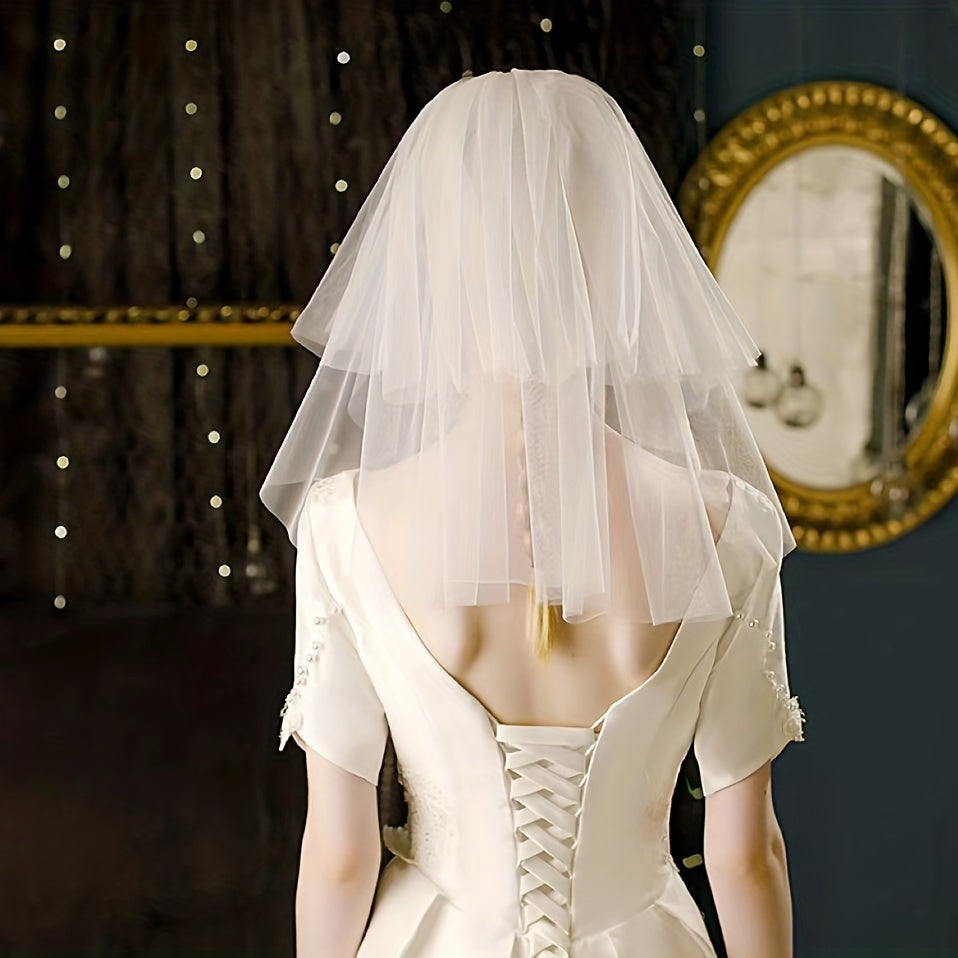 2 Tiers Bridal Yarn Small Veil Short Puffy Wedding Dress Props Headwear