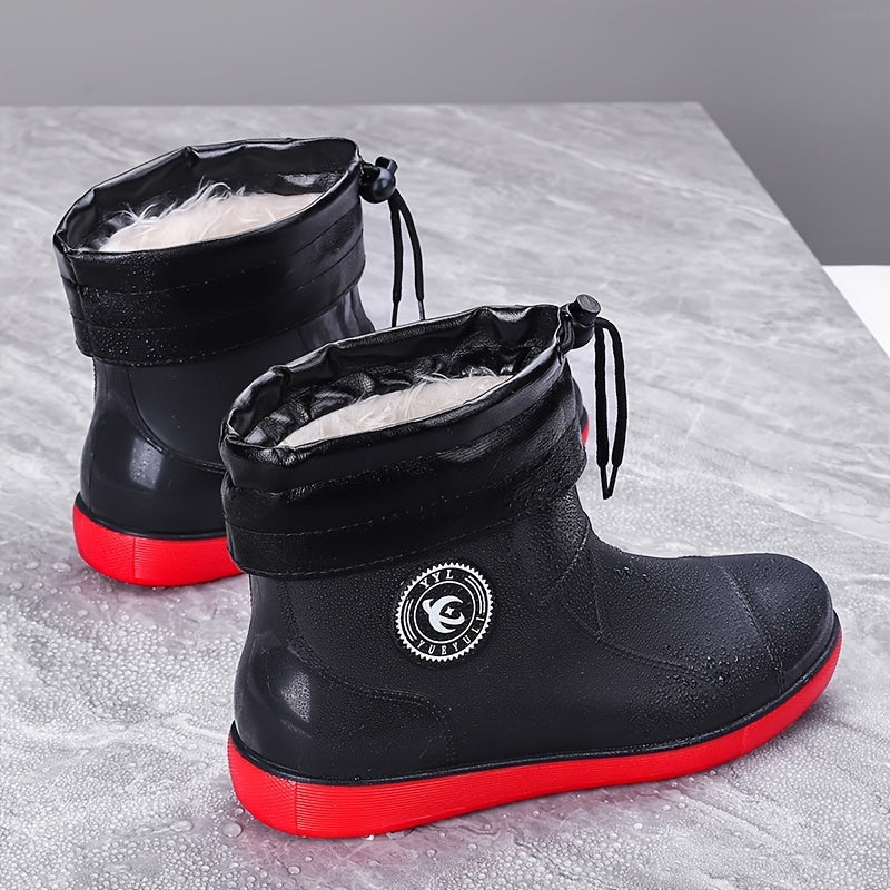 Waterproof Round Toe Rain Boots with Plush Inner Lining