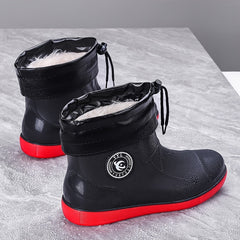 Waterproof Round Toe Rain Boots with Plush Inner Lining