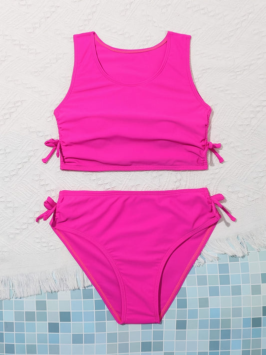 2pcs Girl's Solid Bikini Set Bowknot Bathing Suit for Beach Vacation