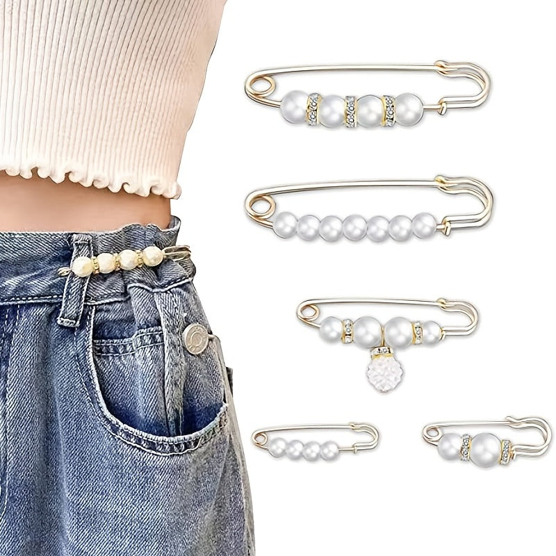 Faux Pearl Brooch for Women Rhinestone Shawl Pin Clip