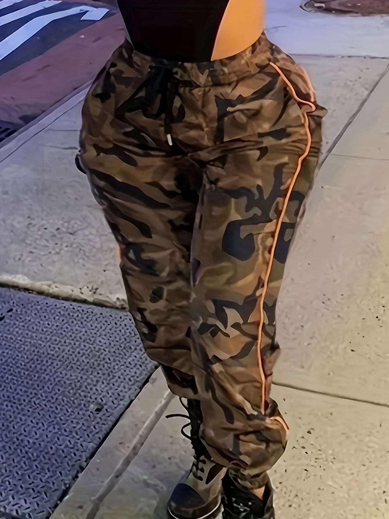 Women's Plus Camo Print Side Striped Joggers