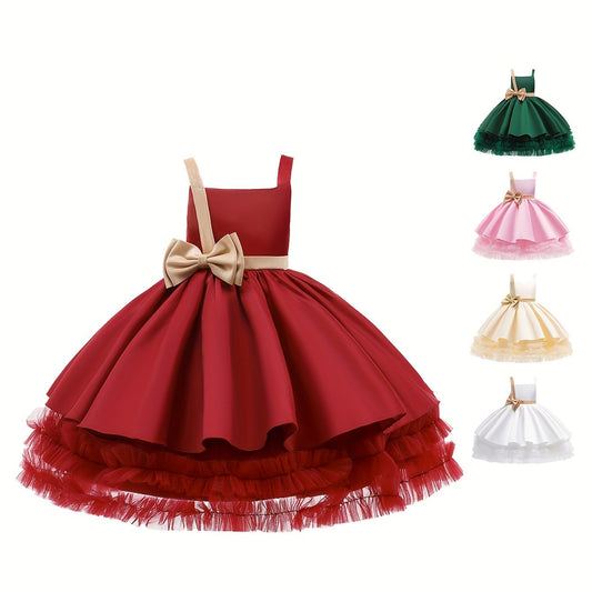 Girls Princess Maxi Dress for Formal Wedding Evening Party with Big Bow
