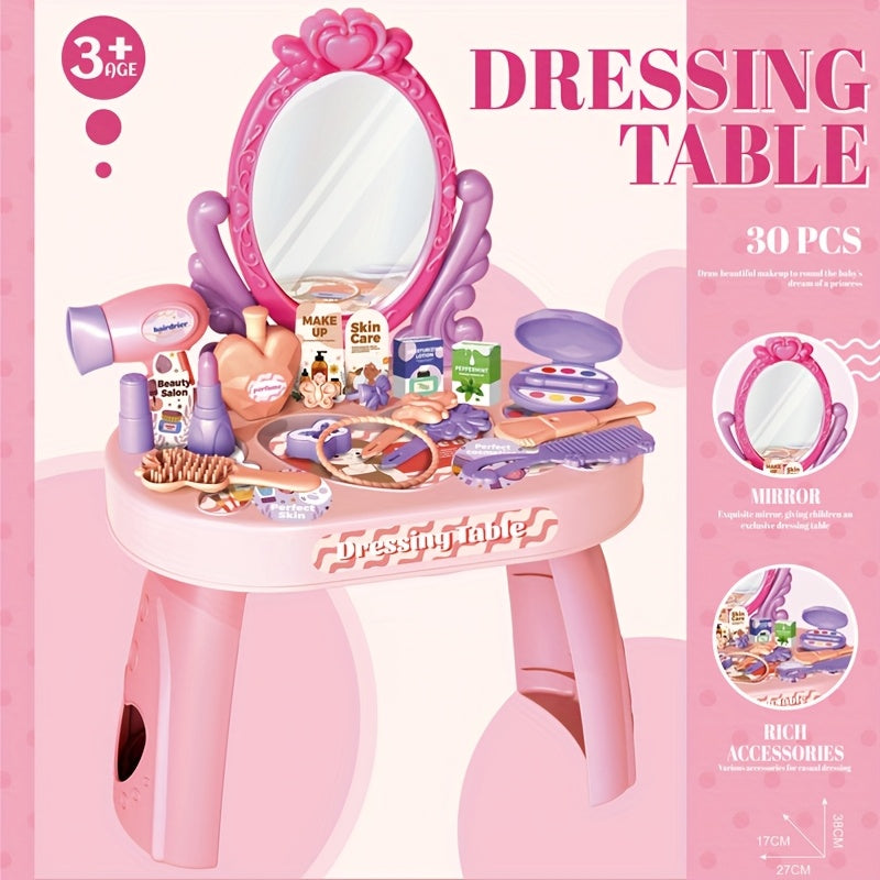 30pcs Kids Princess Dress Up Toy Set with Hair Dryer Lipstick Ponytail