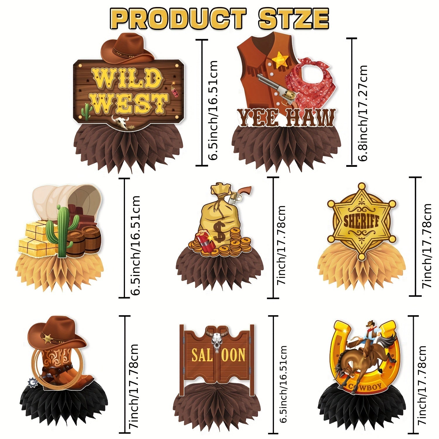8pcs Western Cowboy Centerpieces for Tables