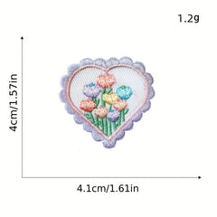 Heart Flower Iron On Patches for Kids Sew On Embroidered Applique