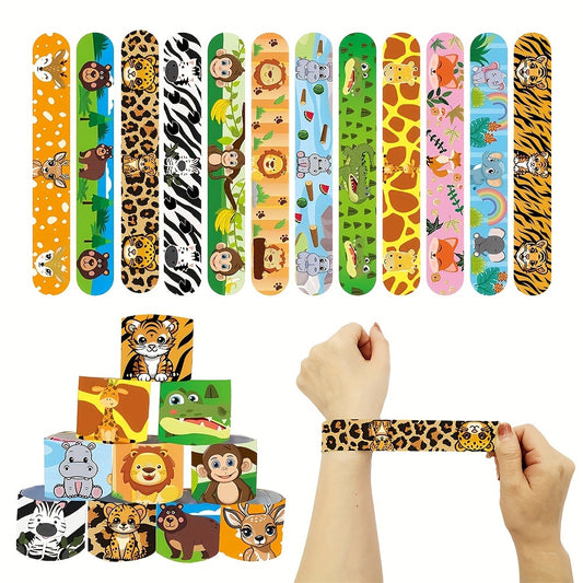 12Pcs Safari Slap Wristbands Animal Print Favors for Party Supplies