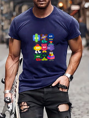 Men's Cartoon Doodles Pattern T shirt Active Slightly Stretch Tee