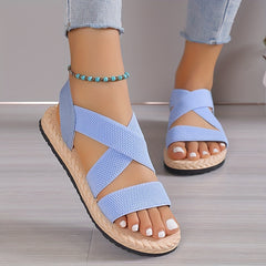 Women's Flat Sandals Open Toe Slip On Elastic Strap Casual Beach Sandals