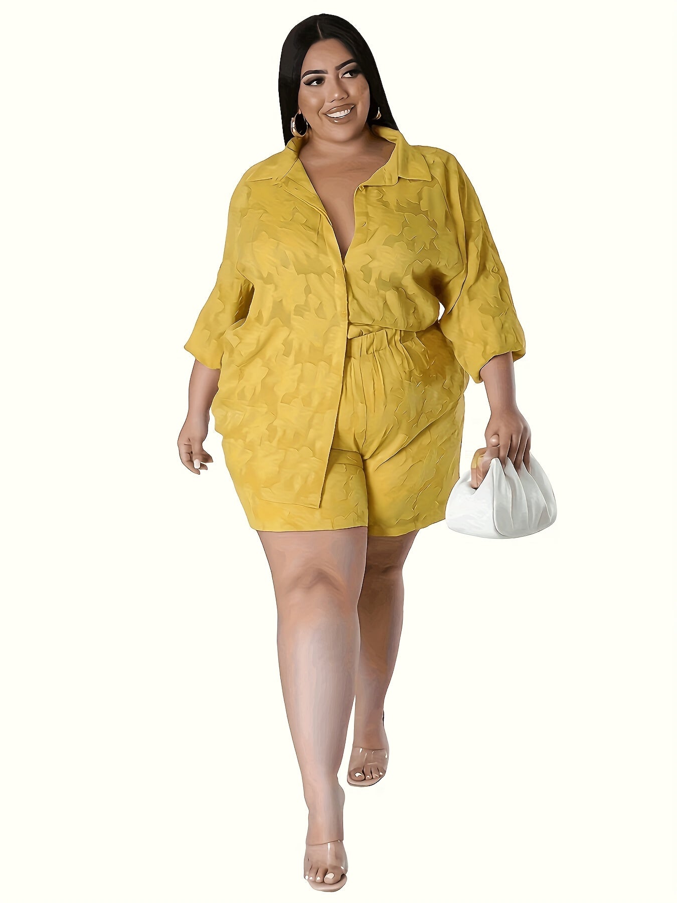 Women's Plus Floral Print Blouse & Shorts Set