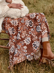  Allover Floral Print High Rise Midi A line Skirt