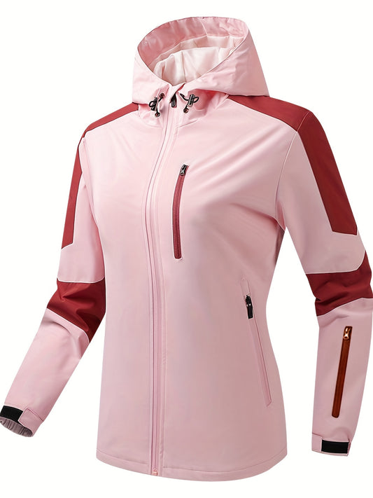 Women Waterproof Hooded Jacket with Zipper Pockets