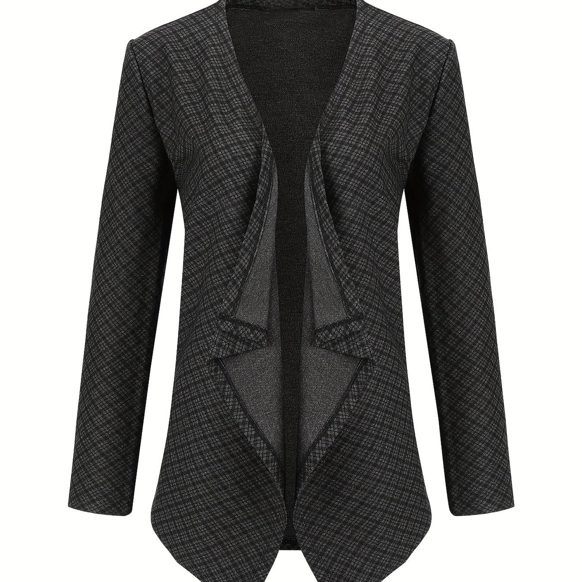 Plaid Print Casual Open Front Long Sleeve Jacket
