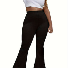  Pants Women's Plus Solid High Waist Flared Leg Medium Stretch Trousers