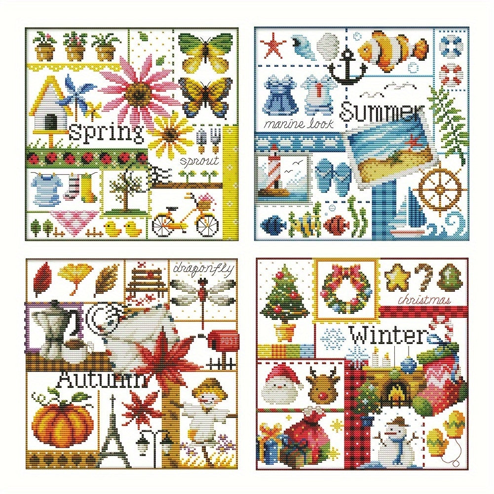 Four Seasons Stamped Cross Stitch Kit 14CT DIY Needlework Decor