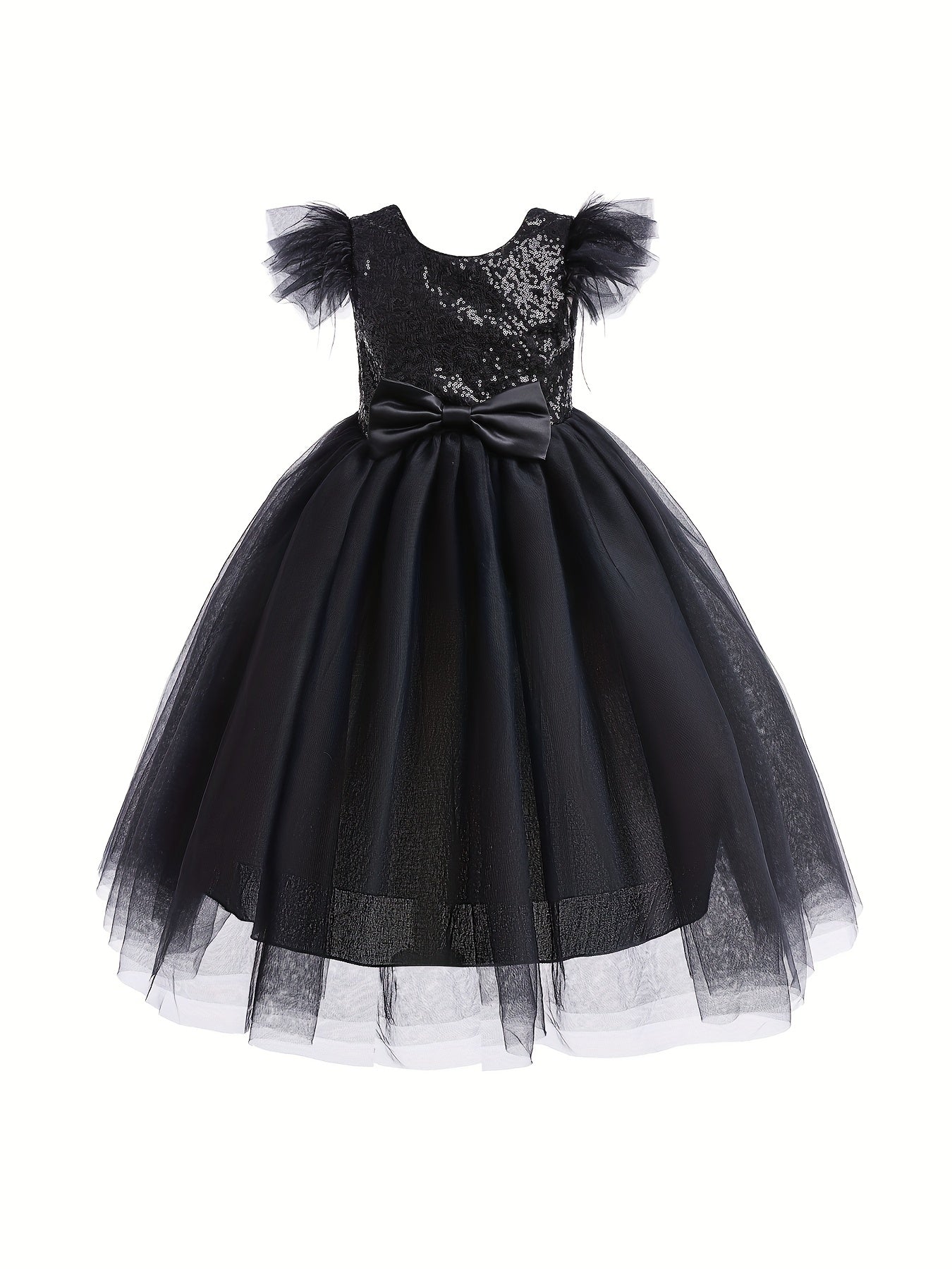 Girls Sleeveless Princess Dress Sequin Bow Belt Gothic Style