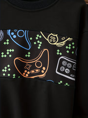 Gamepad Pattern Boy's 2pcs Hoodie & Sweatpants Set Street Style Casual Outfits