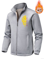 Men's Rose Print Fleece Zip Up Jacket Thermal Outerwear For Winter
