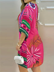 Plus Floral Print Half Sleeve Round Neck Tee Dress