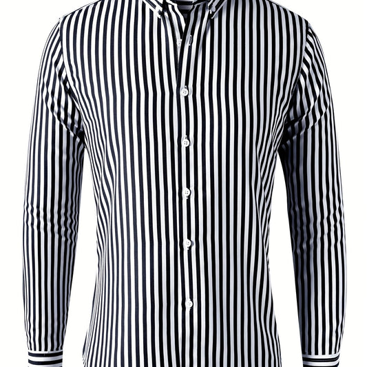 Men's Stripe Print Button Up Shirt