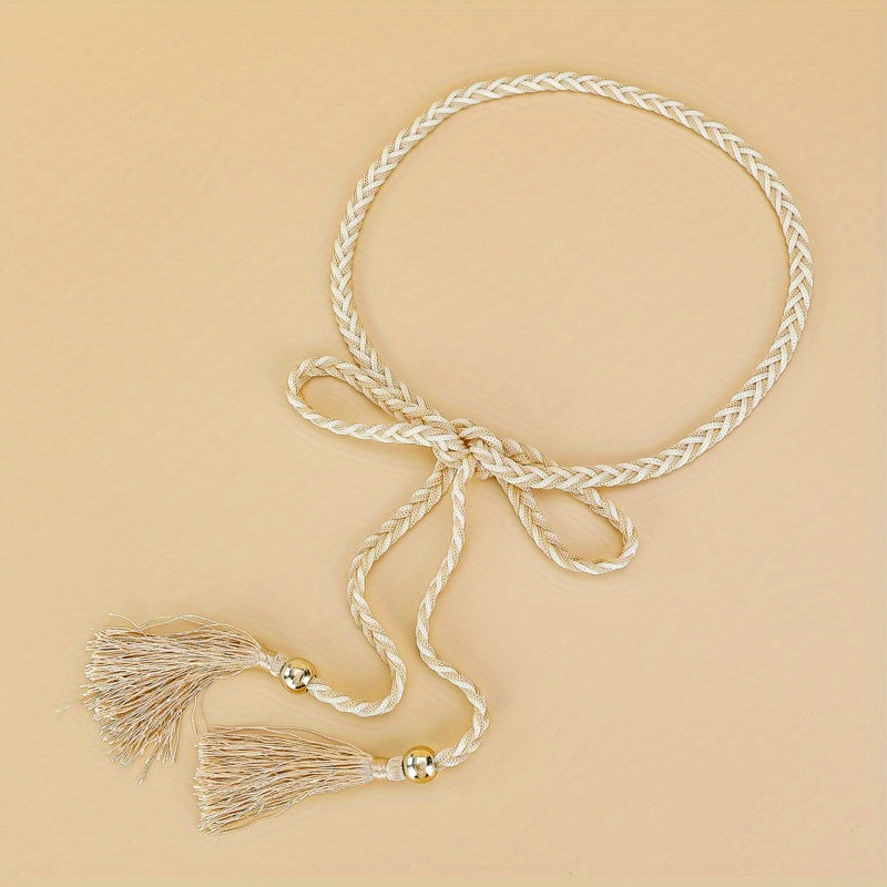 Women's Tassel Skinny Chain Belts Casual Dress Belts Woven Rope Belts
