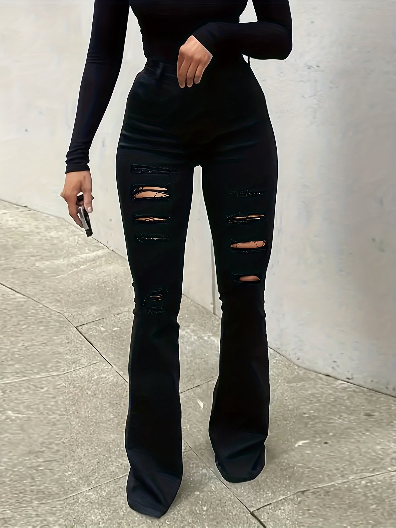  Casual Ripped Flared Leg Jeans