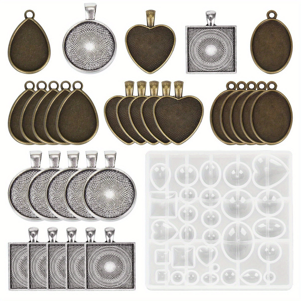 31pcs Time Gemstone Shape DIY Pendant Silicone Mold Set For Jewelry Making