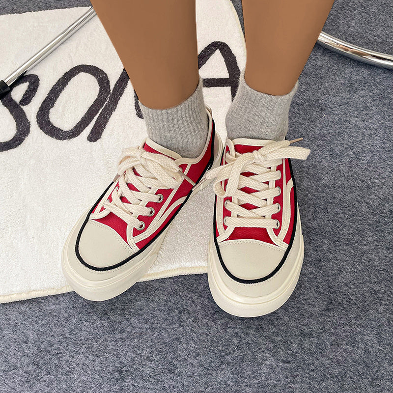 Women's Platform Canvas Lace Up Low Top Sneakers