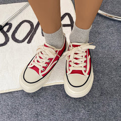 Women's Platform Canvas Lace Up Low Top Sneakers