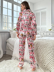 Bunny Print Pajama Set Long Sleeve Buttons Top & Pants Sleepwear