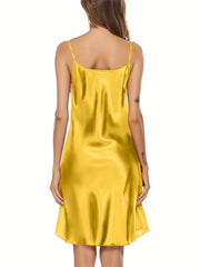 Satin Slip Nightdress V-Neck Spaghetti Strap Sleep Dress