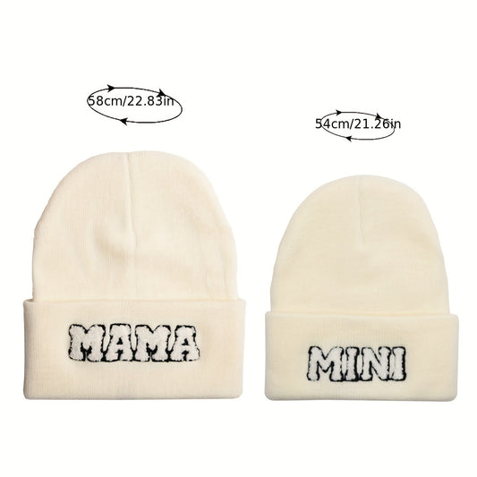 Parent Child Hat Mama Mini Letter Embroidery Woolen Knitted Hat