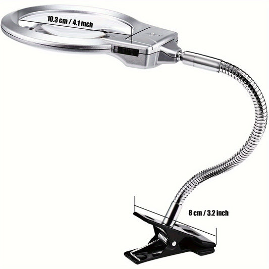 Clip On LED Desk Lamp 2x 5x Magnifying Glass for Map Reading & Tasks