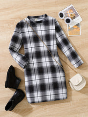 Girl's Plaid Bodycon Dress for Party - Long Sleeve