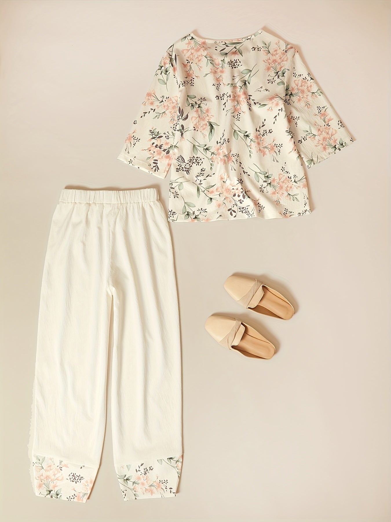 Floral Print Two Piece Set Top & Pants Outfit