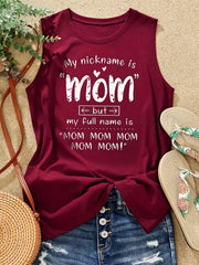 Mom Letter Print Tank Top Crew Neck Summer Sleeveless Top