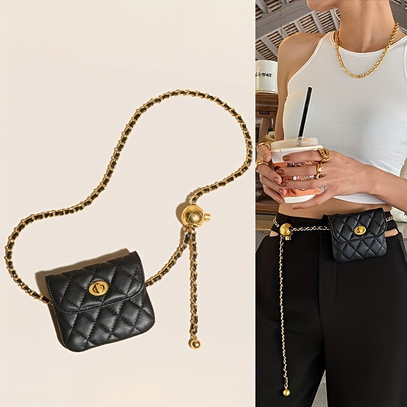 Vintage Leather Chain Belt Bag for Women