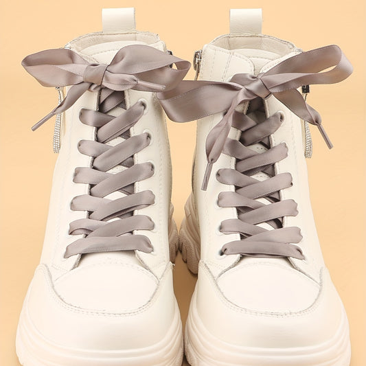 Polyester Ribbon Glossy Shoelaces Lace Silk Satin Wide Flat Shoelaces