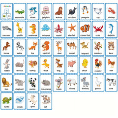 Animal Themed Learning Flashcards for Beginning Reading - 25 Cards