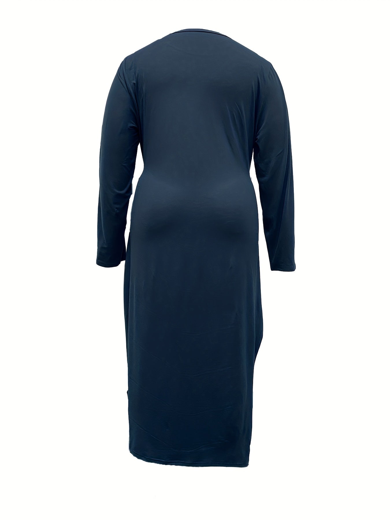  Casual Dress Women's Plus Solid Long Sleeve Round Neck Side Slit