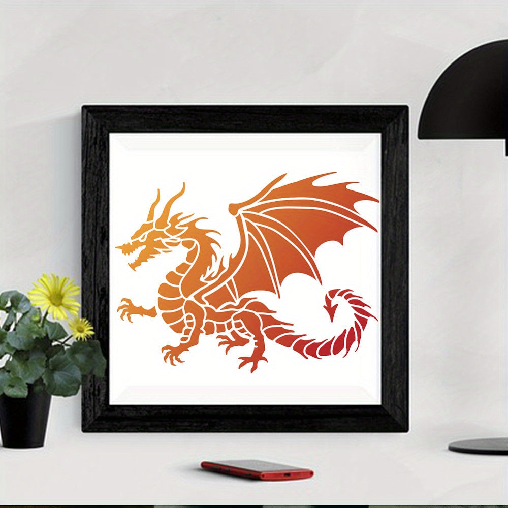 1pc Reusable Dragon Stencil Painting Kit with Brush DIY Crafts and Decor