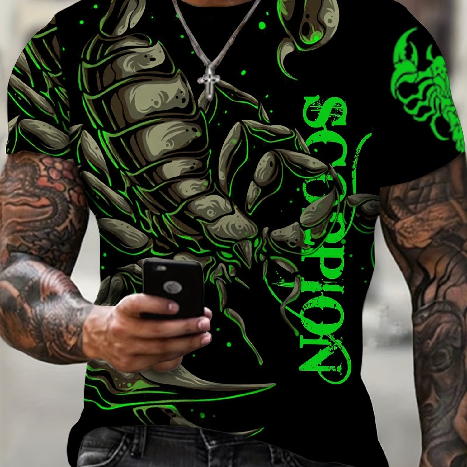 Scorpion Pattern Print Men's Short Sleeve T-shirt